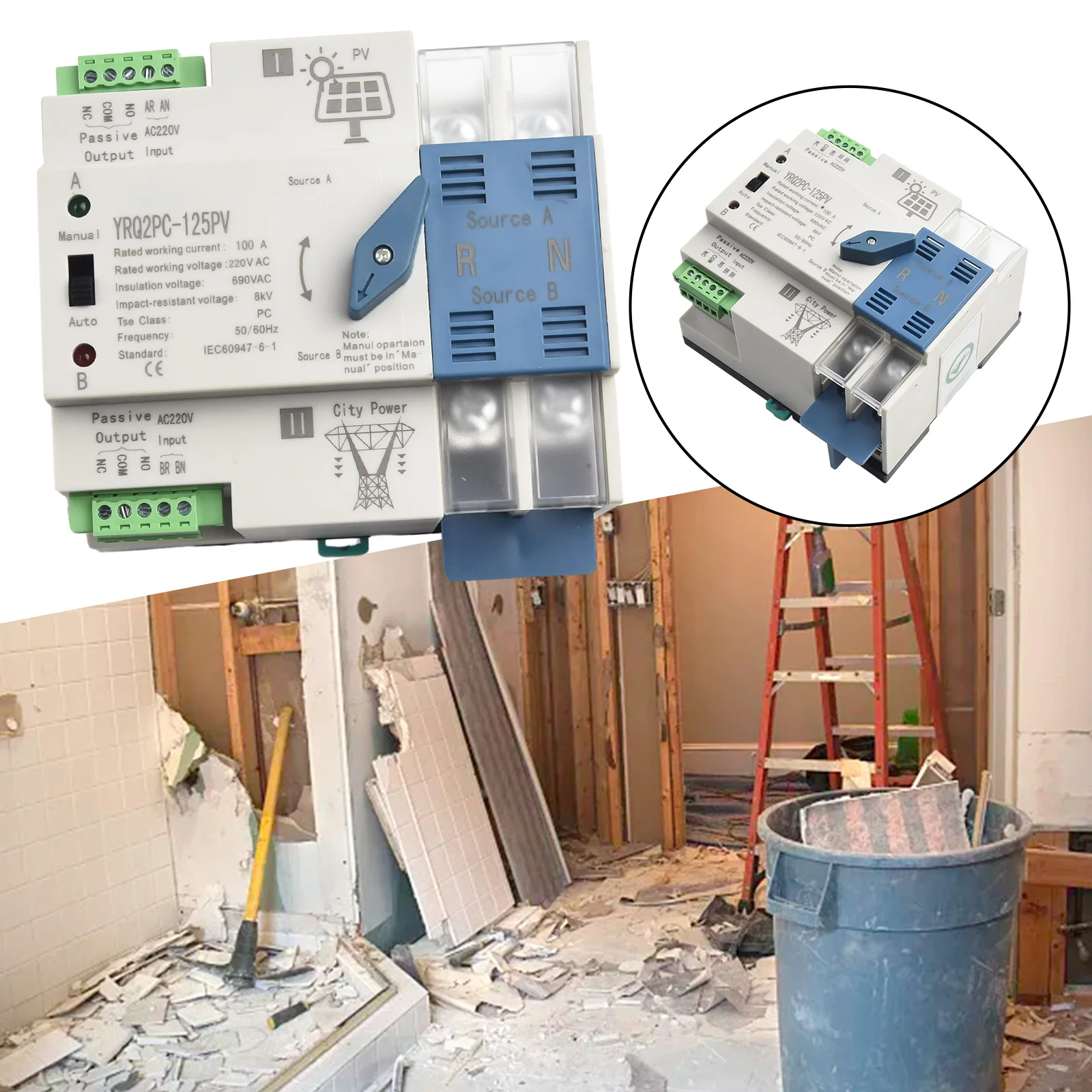 

Solar Accessories Transfer Switch Silver Contact 6X4X3cm AC110-230V Generator Changeover Switch Pvc Automatic Transfer Switch