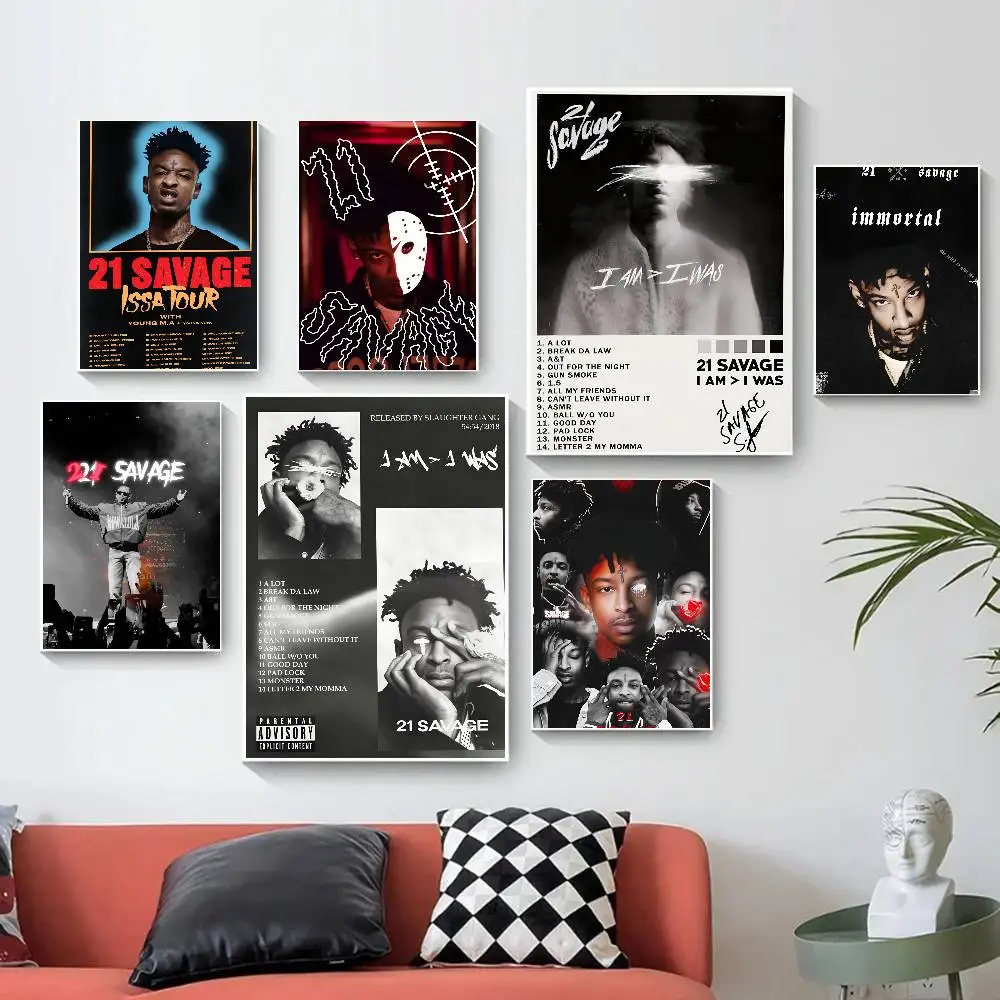 HiP- HO-P- RaP-P-er 21 Savage Poster Self-adhesive Art Waterproof Paper Sticker Coffee House Bar Room Wall Decor