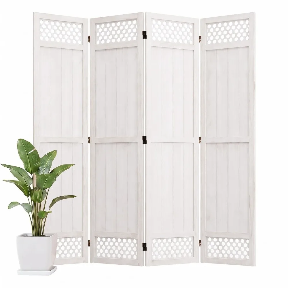 Wood Room Divider Privacy Screen White Carved Room Divider 4 Panel 67