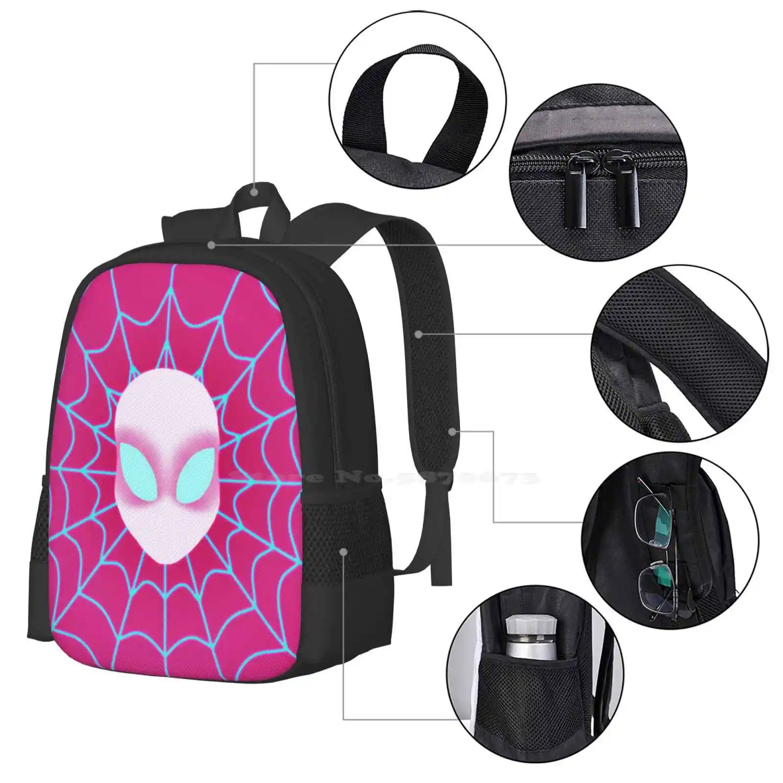 ゴーストスパイダーティーン学生バックパックパターンデザインバッグスパイダーグウェンゴーストSpiderygwen stacy spiderverse