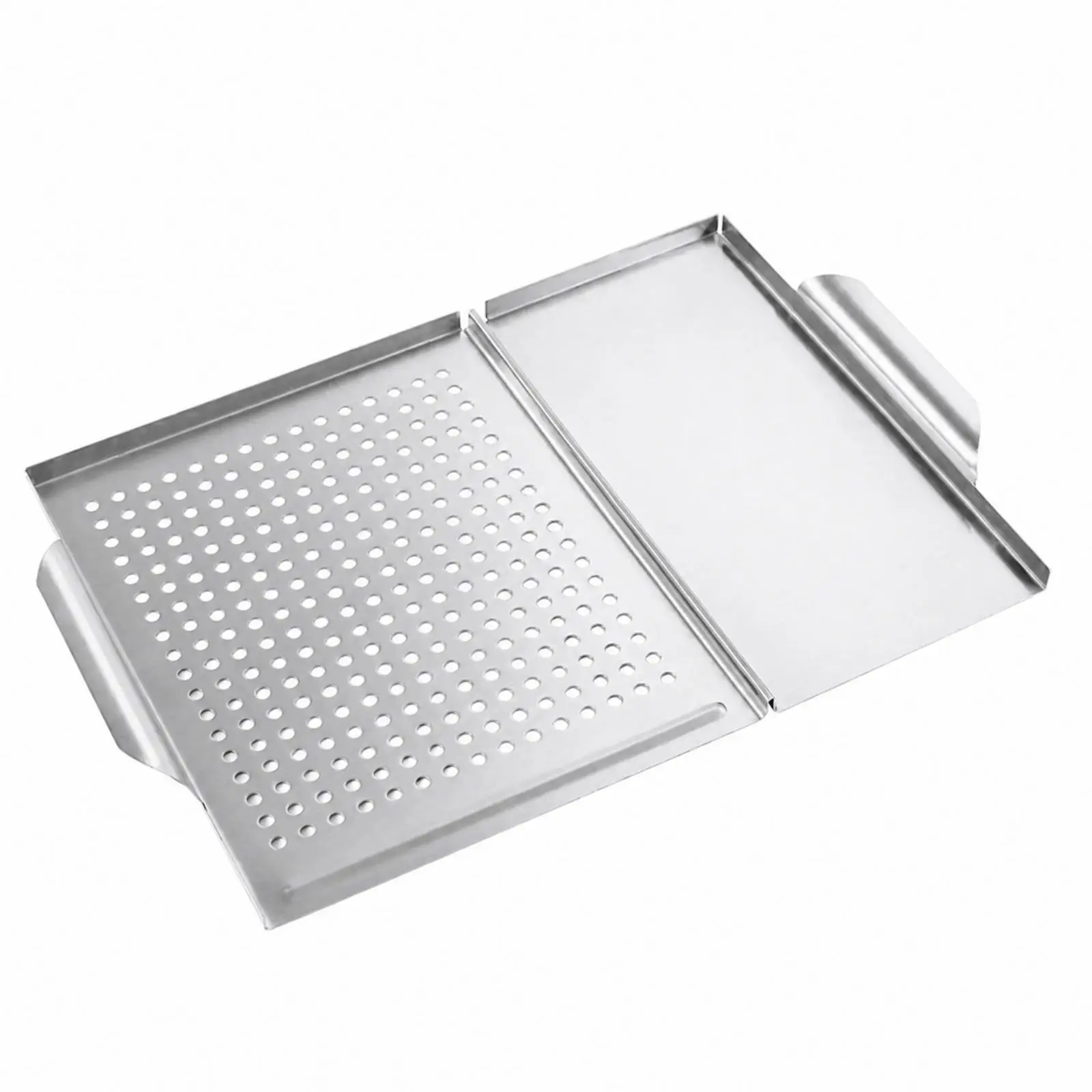Stainless Steel Barbecue Tray Raised Edge Containment Design, Rectangular Grill Tray with Perforated Section, for Backyard