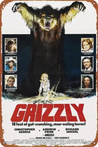 Grizzly 1976 Vintage Metal Tin Sign 12 x 8 Inches Poster Movie Poster