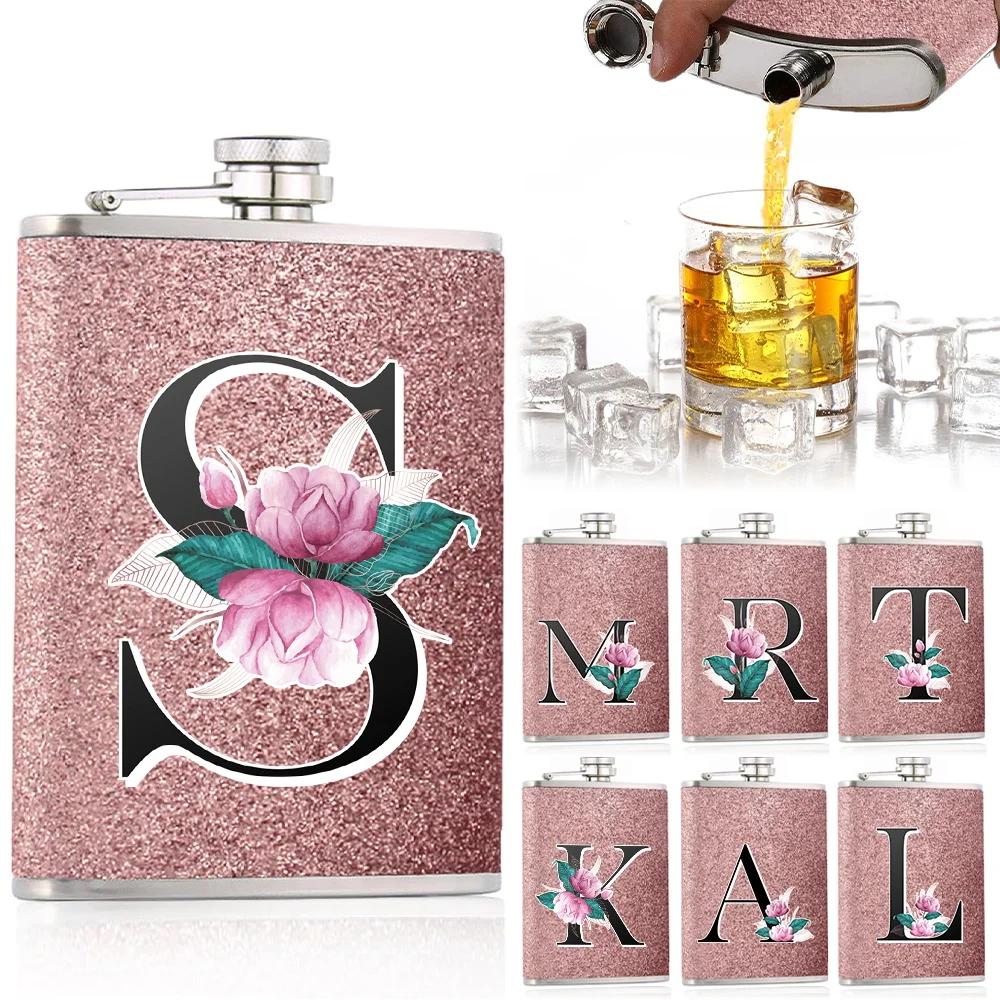 

Stainless Steel Flask For Men Wine Pot Pockets Water Bottle Never-Lose Cap Simplicity Camping Travel Whitemarble Letter Pattern