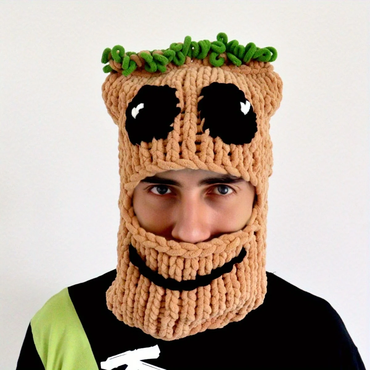 Tree Man Face Mask Hat Handmade Knitted Cute and Funny Groot Autumn and Winter Warm Mask Head Cover Hat