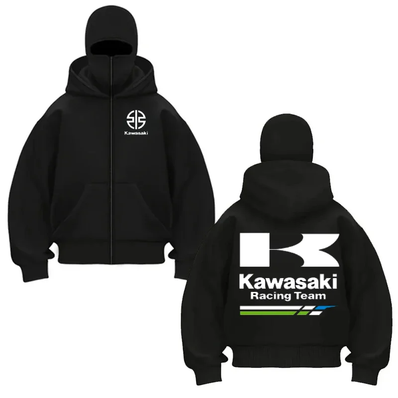 

Kawasaki Printed Cotton Cycling Mask Zipper Hoodie Men and Women Autumn and Winter New Style Fashion Casual Retro Cycling Jersey
