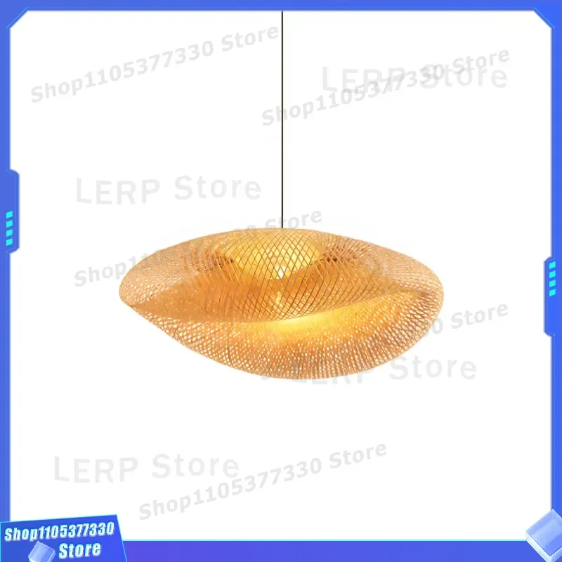 Natural Bamboo Woven Chandelier Creative Rattan Pendant Light Wooden Ceiling Lamp Decorative Lighting Fixture for Living Room