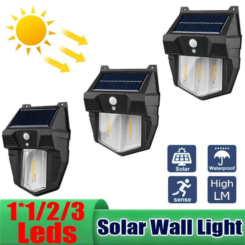 

1/2/3 Leds Solar Tungsten Light Outdoor IP65 Waterproof 3 Modes Intelligent Induction LED Wall Lamp Patio Garden Garage Lantern