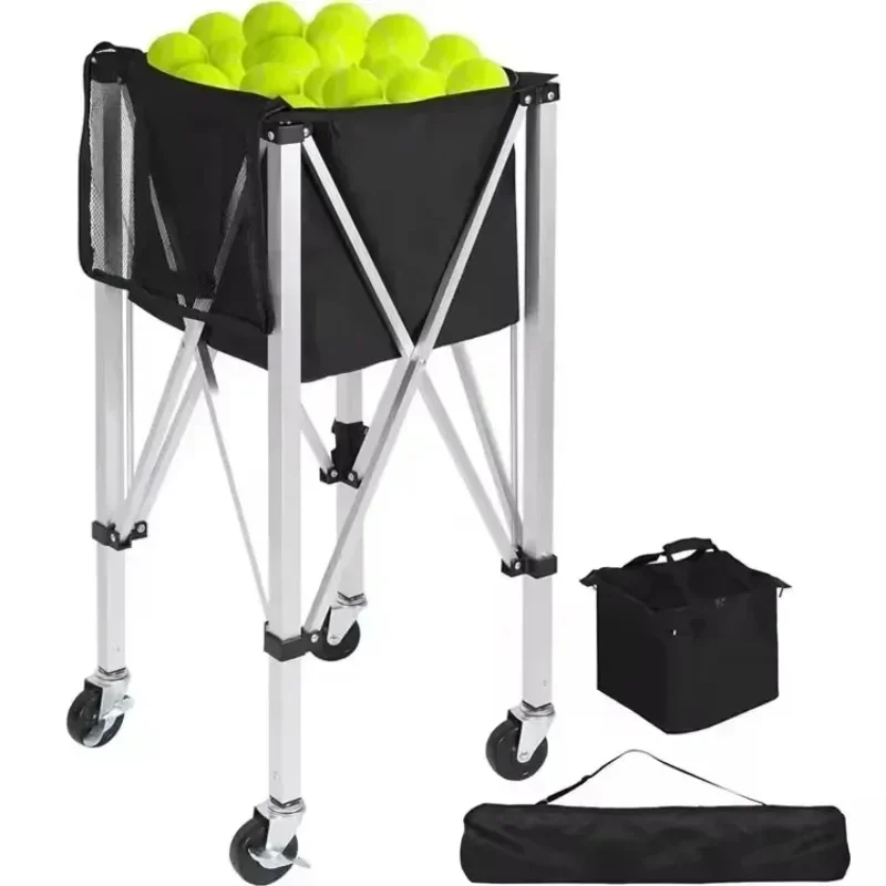 Foldable Tennis Ball Hopper Sport Training Supplies Pick Up Basket Tennis Ball Cart with Wheels