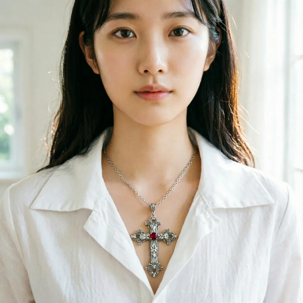Y2K Punk Crystal Big Cross Pendant Necklaces for Women Men Gothic Irregular Clavicle Chain Necklaces Aesthetic Jewelry Gifts