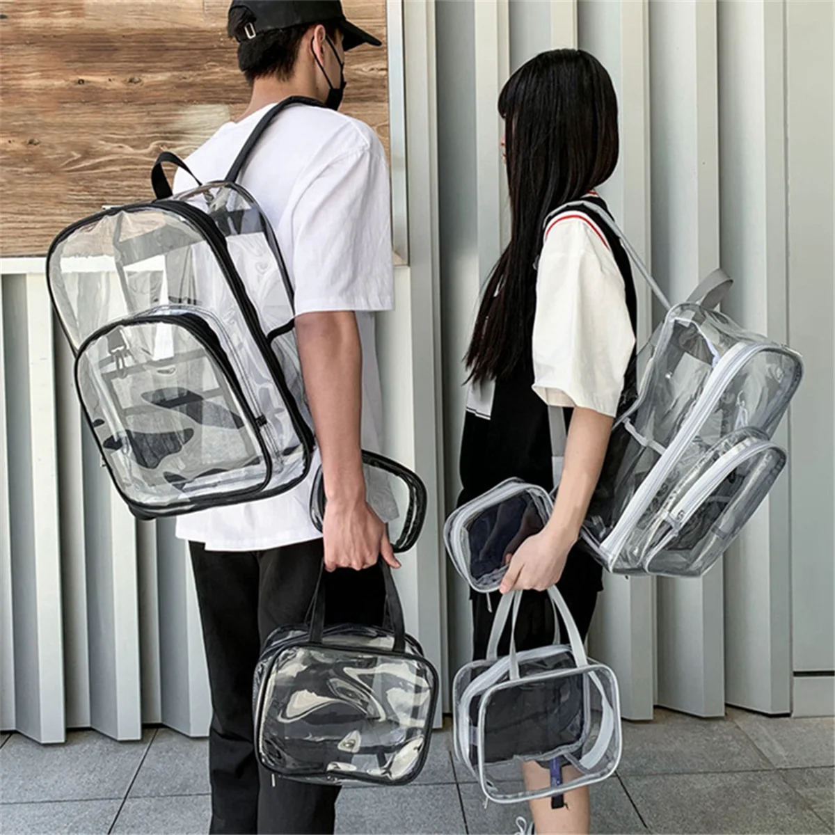 A79I Unisex Waterproof Backpack Transparent Teenagers Large Capacity Backpacks 3-Piece Suit Portable Multifunctional Bag,B