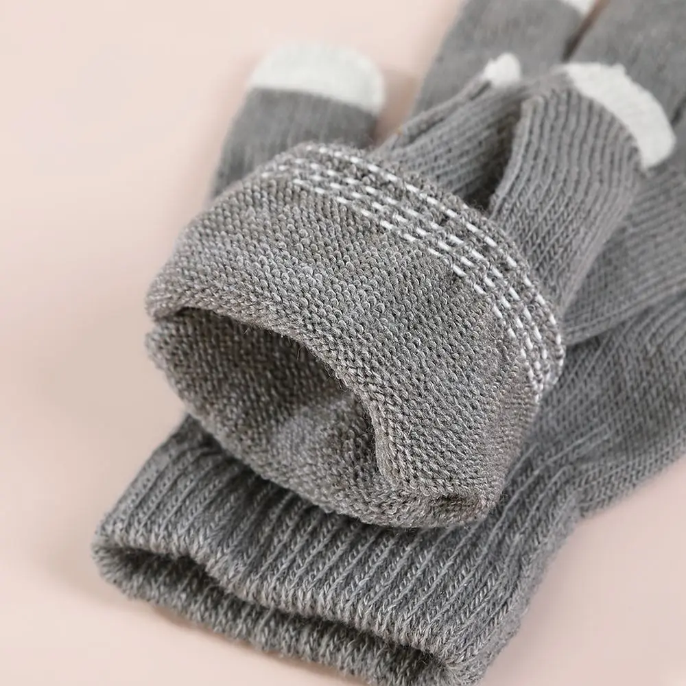 Womens Knitted Woolen Gloves Thickened Thermal Windproof Full Finger Mittens Korean Style Winter Outdoor Warmth
