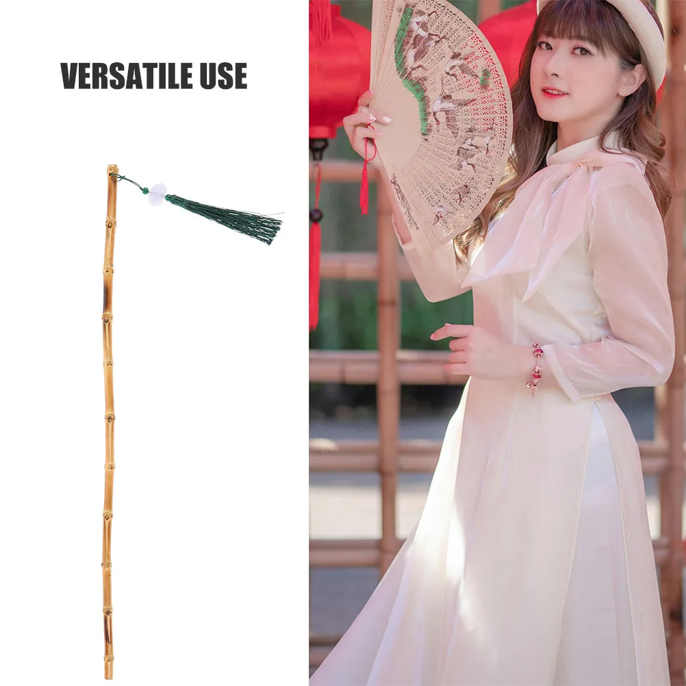 2Pcs Bamboo Chinese Yoga Decorative Sticks Tassel Style Posture Balance Poles Tai Mobility Craft Tool Yoga Pole