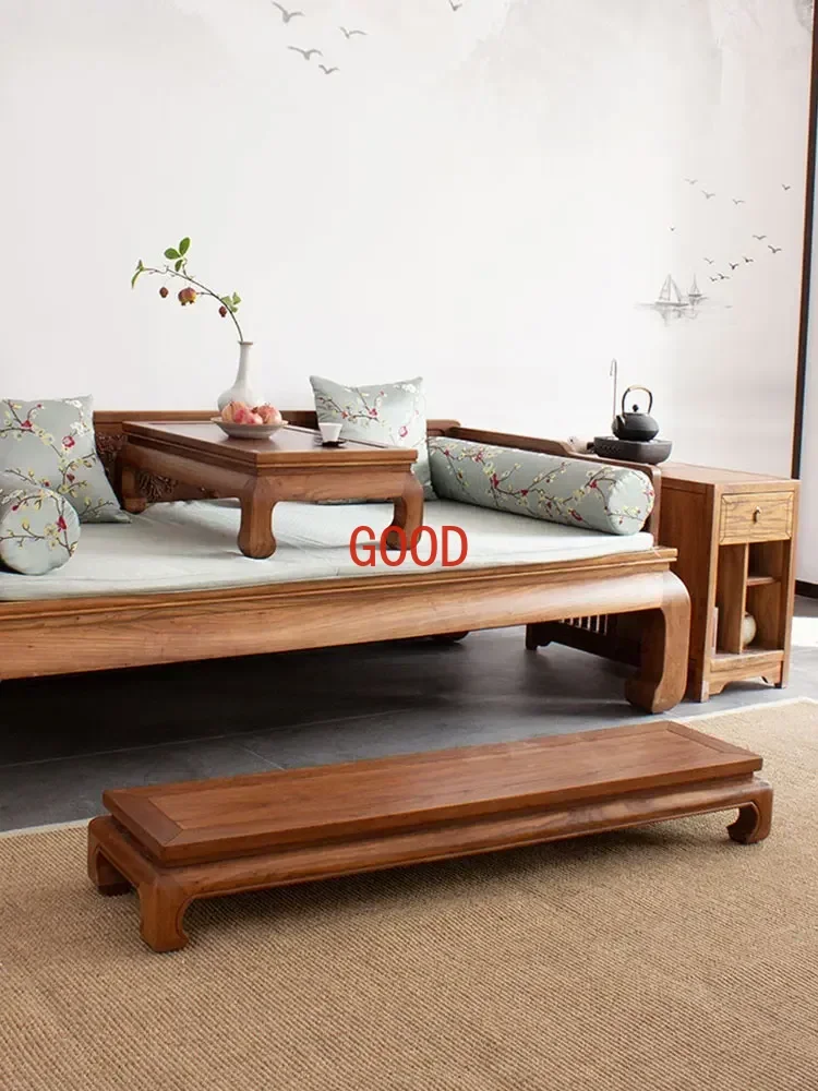 Solid Wood Footstool Old Elm Plastic Footpad Simple Zen Footstool