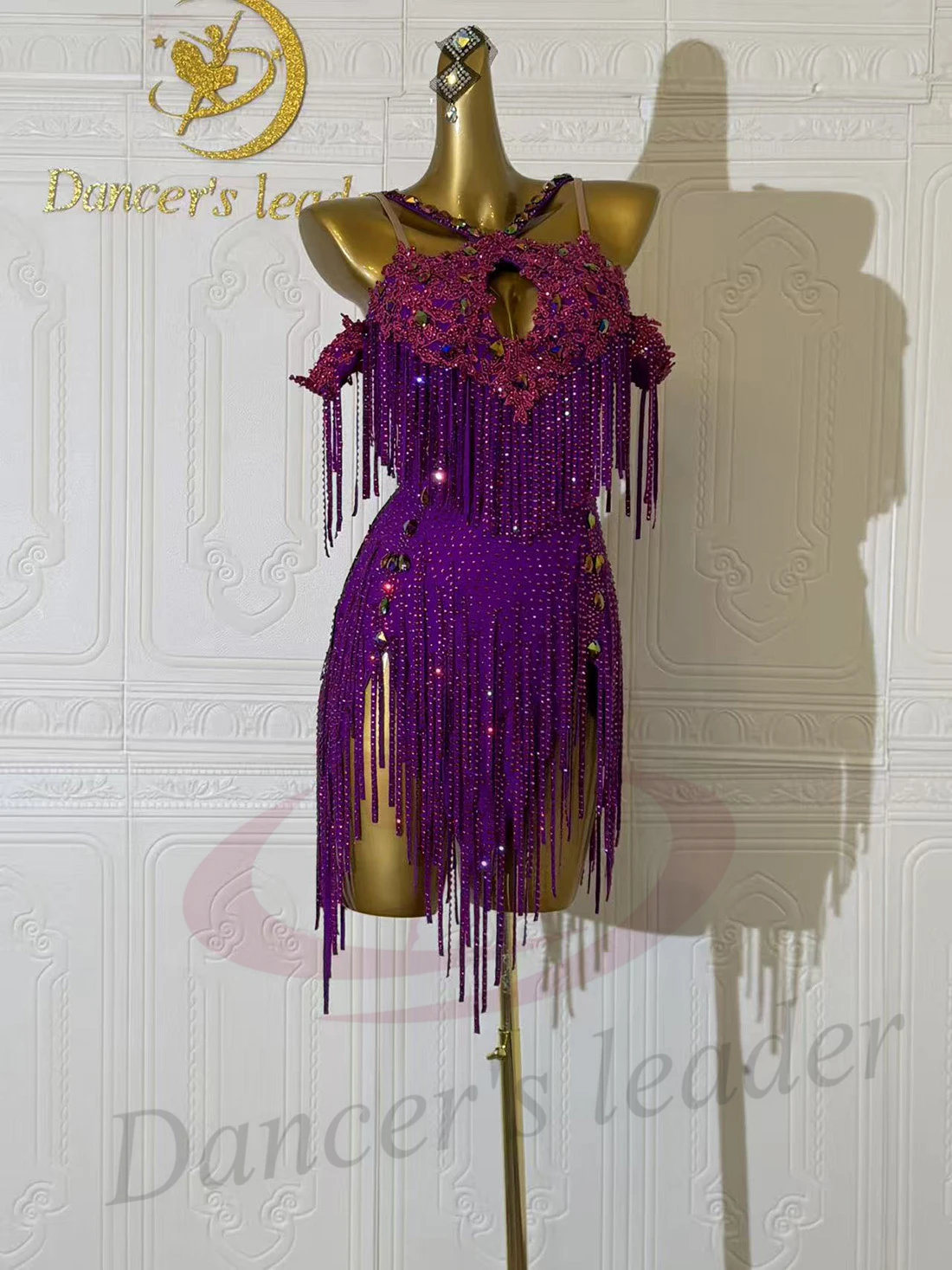 Robe de danse latine AB Stone pour femmes et enfants, haut de gamme, personnalisée, violette, brodée, noire, robe de spectacle de piscine Samba