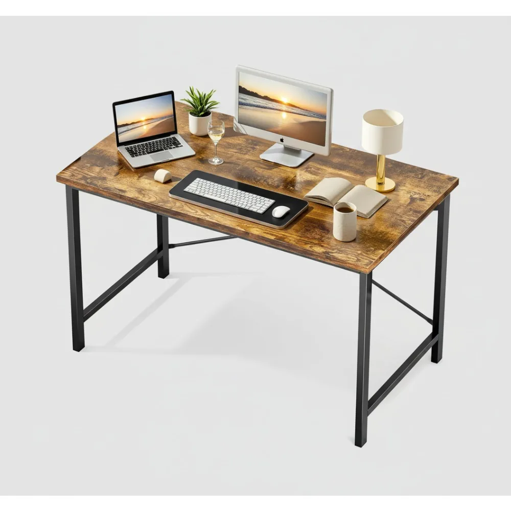 

44-дюймовый современный компьютерный стол для детей, учебы, игр, офисной работы — коричневый простой стол из ПК в деревенском стиле