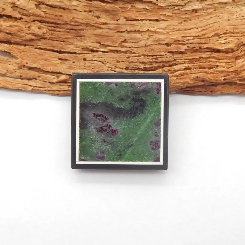 

Натуральный зелено-фиолетовый и белый полированный рубин, цоизит, говлит, инкрустация, квадратный кулон с ботаническими узорами, энергетические исцеляющие украшения