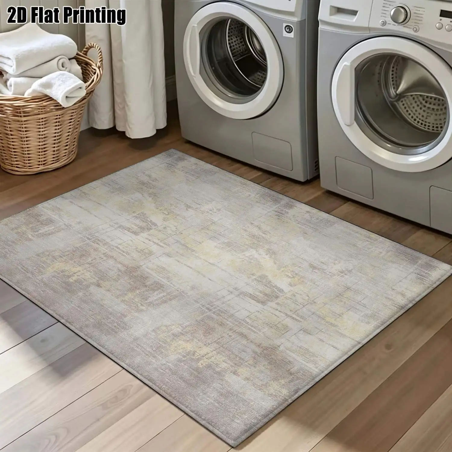 1Pc 2D Printed Beige Abstract Art Pattern Carpet, Nordic/Modern Minimalist/European/Geometric Striped/Vintage Style, Home Decor, Multi-Size, Machine Washable, Suitable for Entrance/Dining Room/Foyer/Bedroom/Living Room