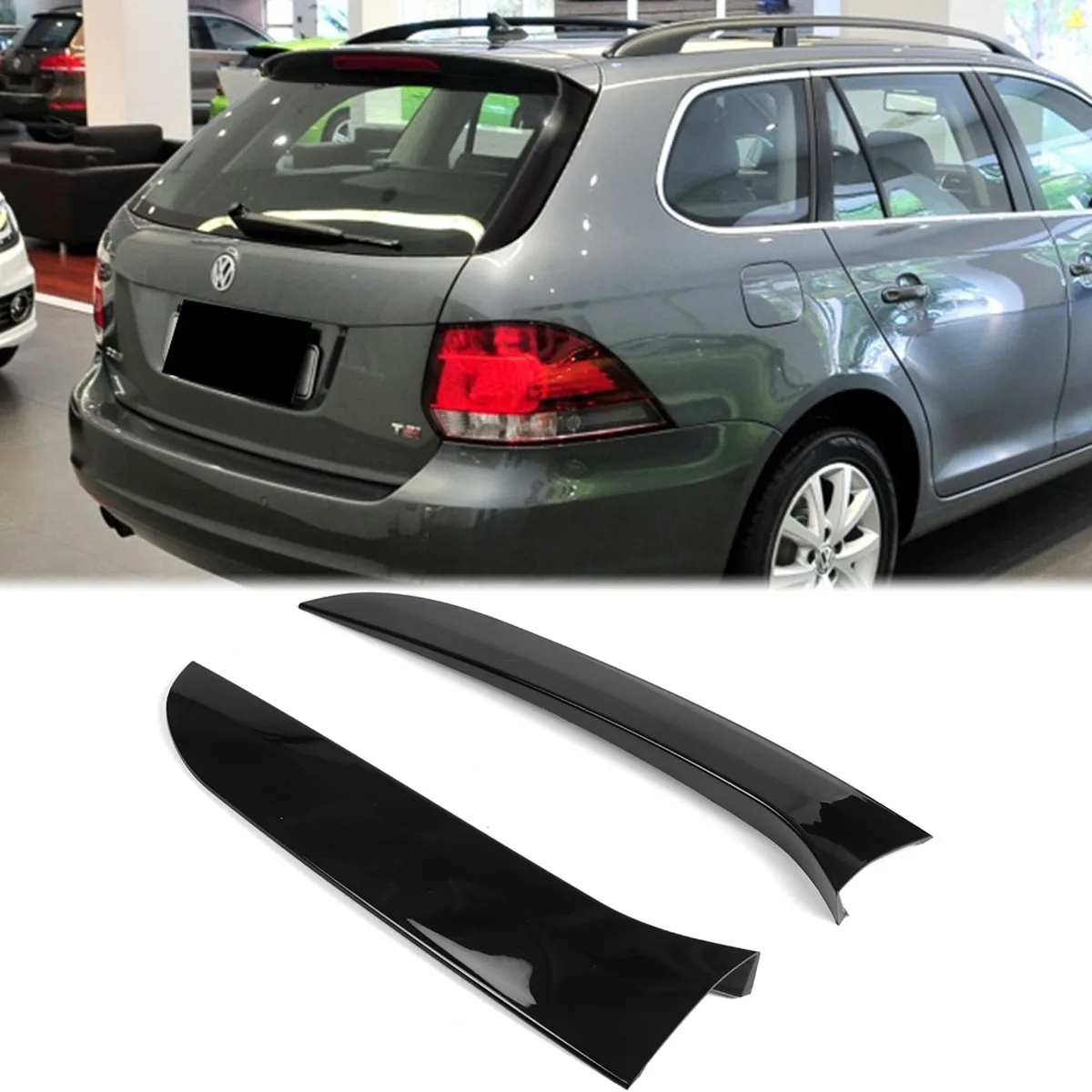 2pcs Glossy Black Rear Window Splitter Cover Side Spoiler Canards Sticker Trim For Golf 6 MK6 Variant Wagon 08-13 Car Styling