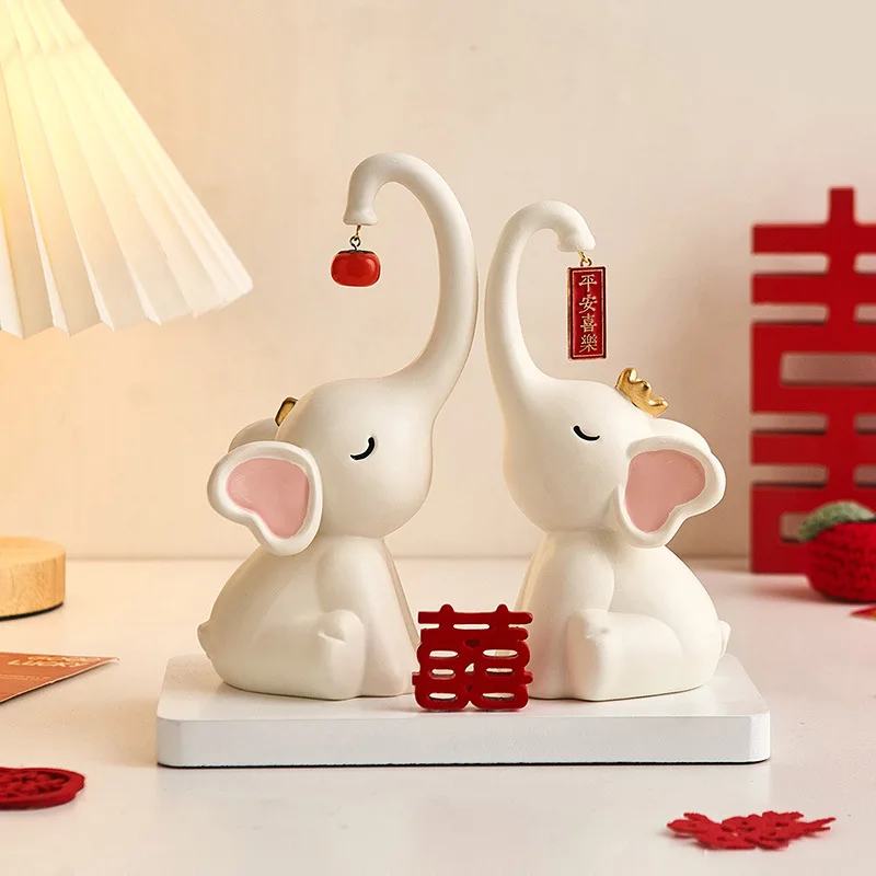 

HYS couple elephant ornament living room TV cabinet wedding room ornament engagement wedding gift resin allegory ornament
