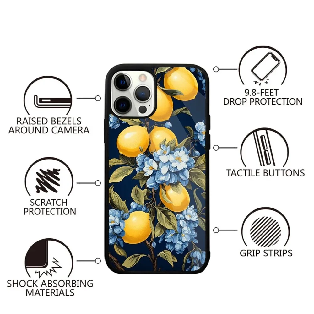 Fruit lemon Painting Phone Case For iPhone 15,14,13,12,11,Plus,Pro,Max Mini Magsafe Magnetic Wireless Charging