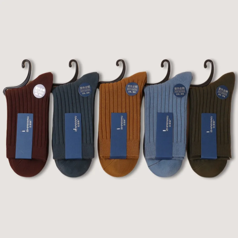 

5 Pairs Double Needle Mid-Calf Socks Anti-Odor Sweat Absorbent Cotton Socks Thickened Mid Tube Socks For Men Autumn/Winter