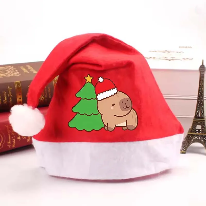 Czapka Świąteczna Kapibara Kawaii dla Dorosłych i Dzieci, Czapka Świętego Mikołaja, Cosplay, Kreskówka Anime, Czerwone Czapki Świąteczne, Nakrycie Głowy na Boże Narodzenie, Prezenty 2025