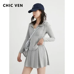 CHIC VEN Women Sunscreen Cardigan Solid Hooded Sun Protection Sweater Jacket Half Skirt Casual Pants Set Summer 2024