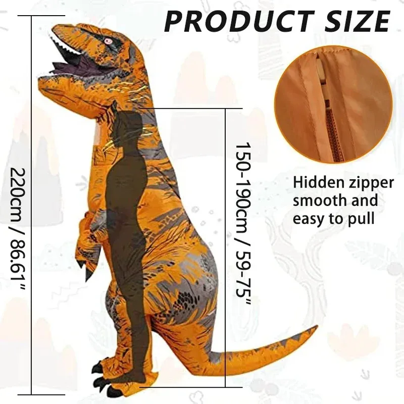 Traje inflable de T-REX para adultos, disfraz de tiranosaurio de juego de rol elegante, disfraz de dinosaurio, ropa de Carnaval para fiesta de Halloween