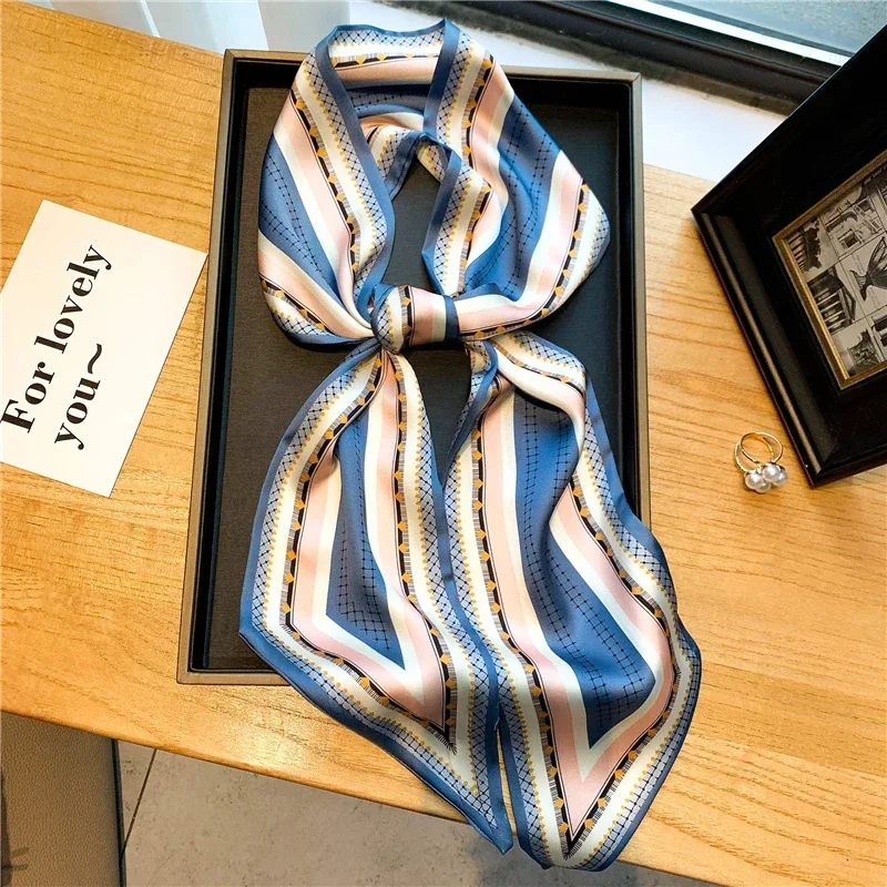 Luxus Lange Seide Schal Weibliche Tier Pferd Druck Dünne Schmale Schal Tasche Haar Band Band Schals Frauen Halstuch – Detail 29