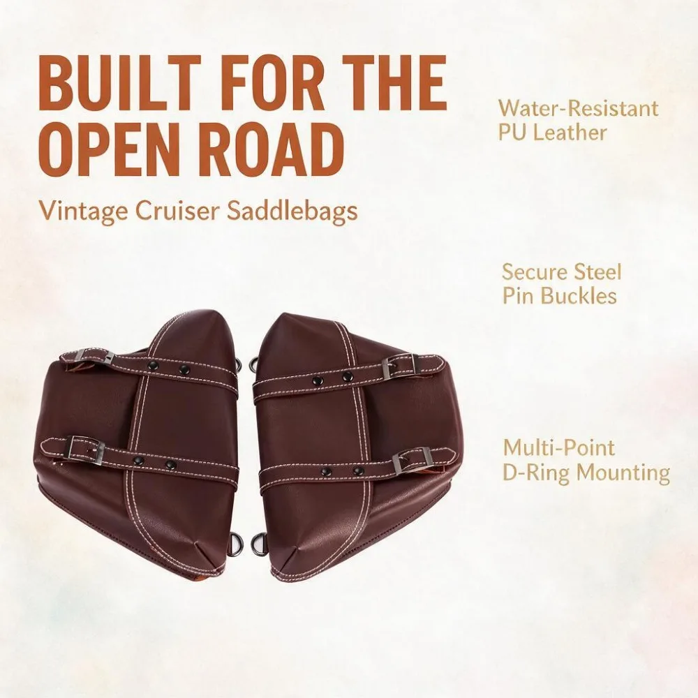 Motorcycle Saddlebag Luggage Storage Leather Tool Side Bags Universal Waterproof 1 Pair