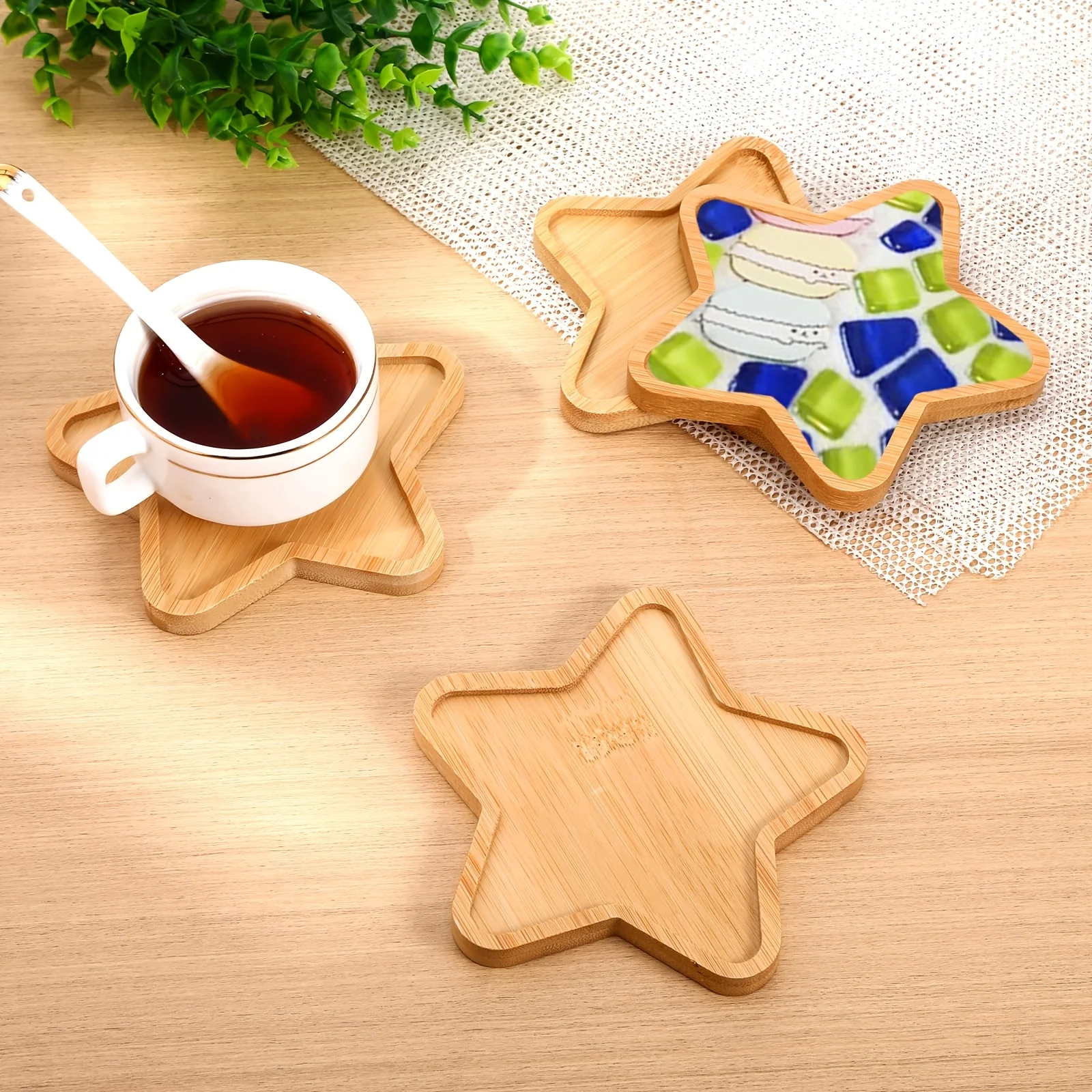 10.5CM Bamboo Star Shaped Wooden Tray Natural Wooden Pentagram Storage Organizer for Jewelry Display Home Decor Crafts