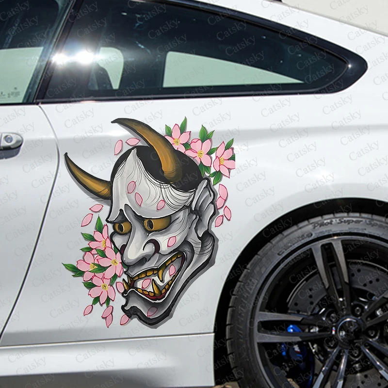 Prajna-pegatina lateral de la carrocería del coche, máscara samurái, calcomanía completa de carreras, vinilo universal, autoadhesivo, accesorios decorativos