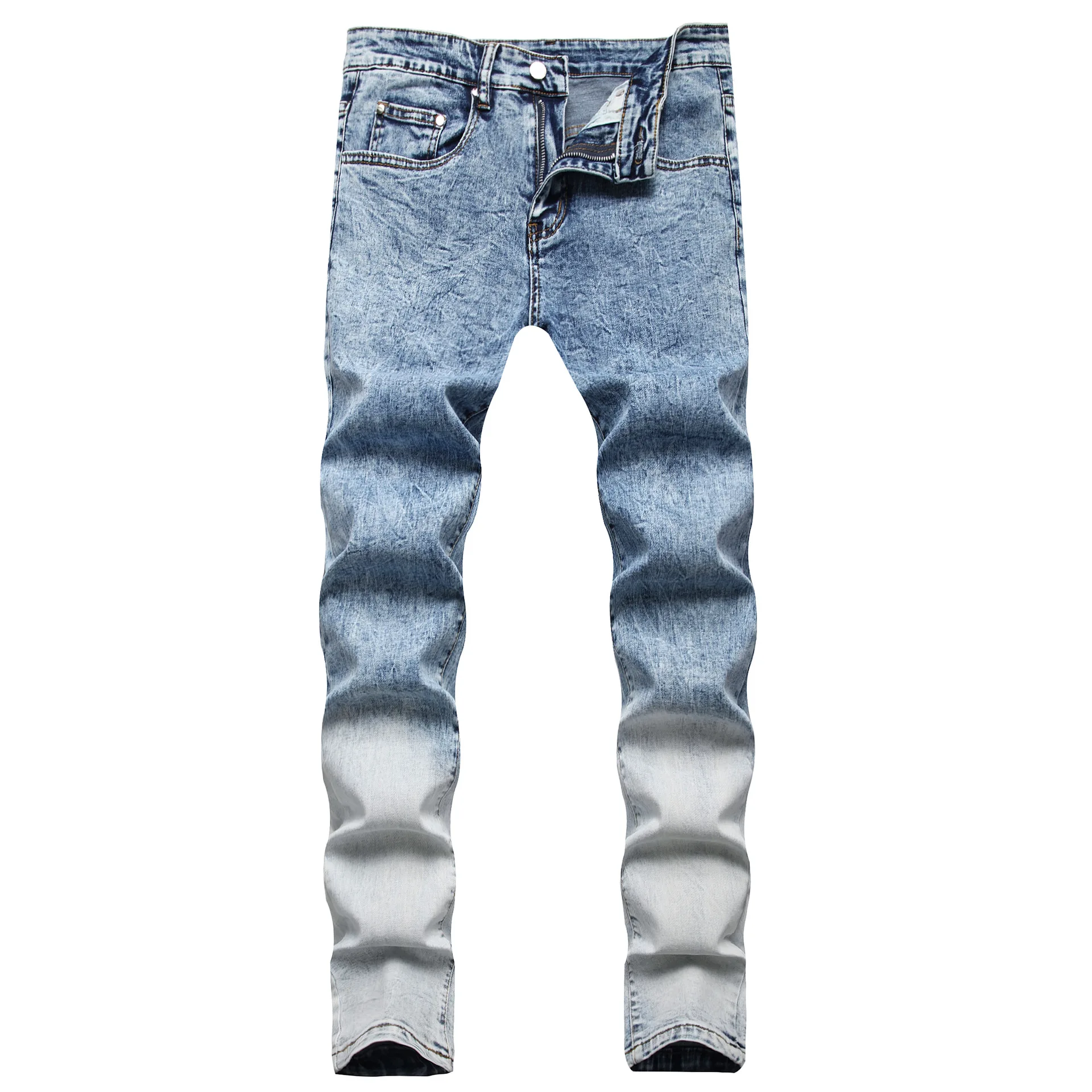 2022 Men’s Snow Wash Denim PantsCandy Color Street Fashion Casual Jeans Men's Gradient Candy Small Straight Slim-fit Jeans