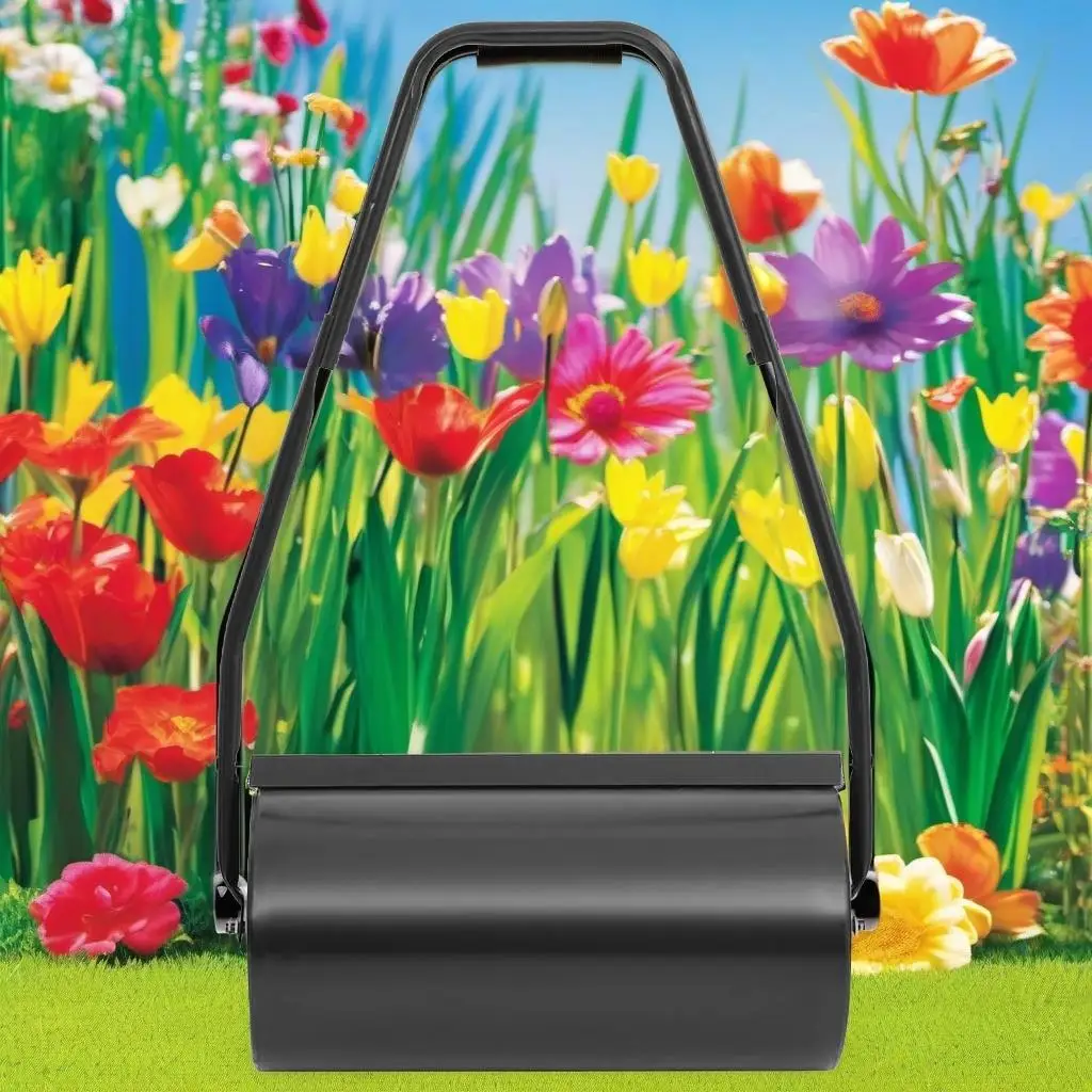 Heavy-Duty Garden Lawn Roller with Handle - 11.1 Gallon Black Iron & Steel for Effortless Lawn Care