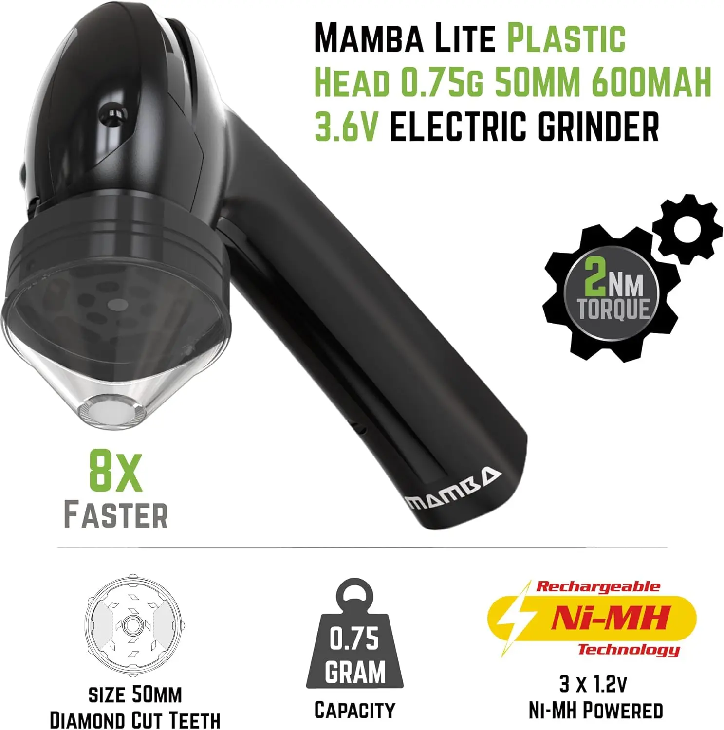 

Mamba Loader Black XL V2-55 USB Rechargeable Automatic Grinder & Electric Herb Grinder, Fast Mill with Aluminum Alloy Head.