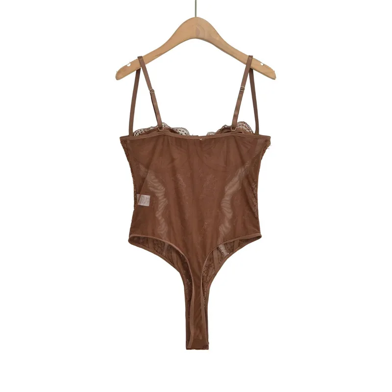Women Mesh Sheer Patchwork Bustier Corset Slip Sleeveless Bodysuit