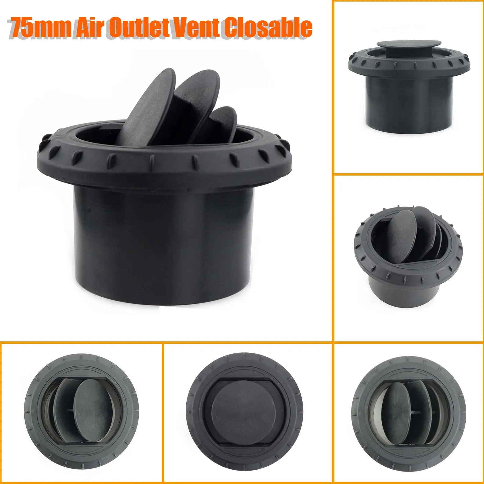 

75mm Air Vent Outlet Black Closable Air Diesel Heater Air Conditioner For Car Truck VAN Camper Caravan