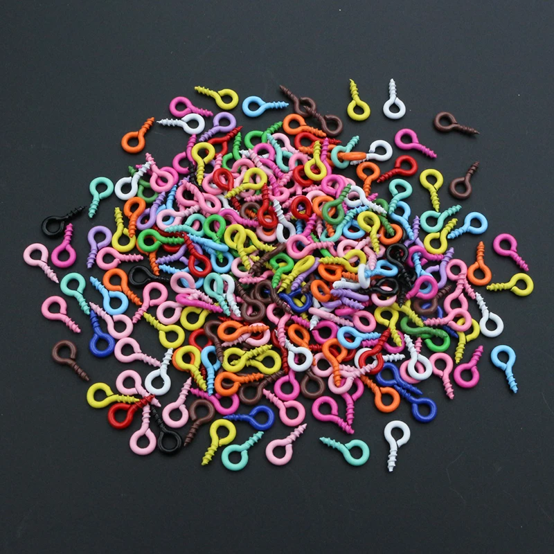 200pcs 8x4mm Small Tiny Mini Eye Pins Eyepins Hooks Eyelets Screw Threaded 13Colors Clasps DIY Jewelry Making Accessories