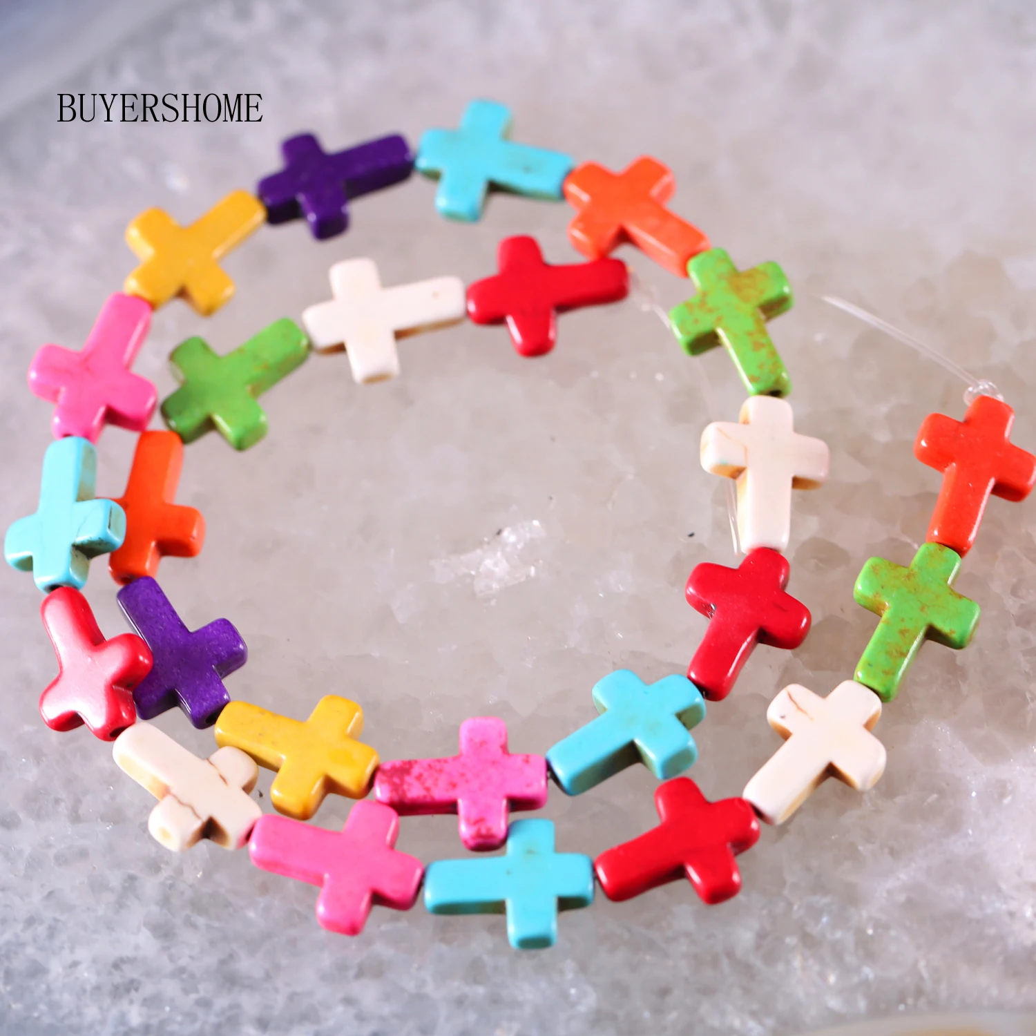 Natural Stone Multi Color Howlite Cross Loose Beads String 15.5\