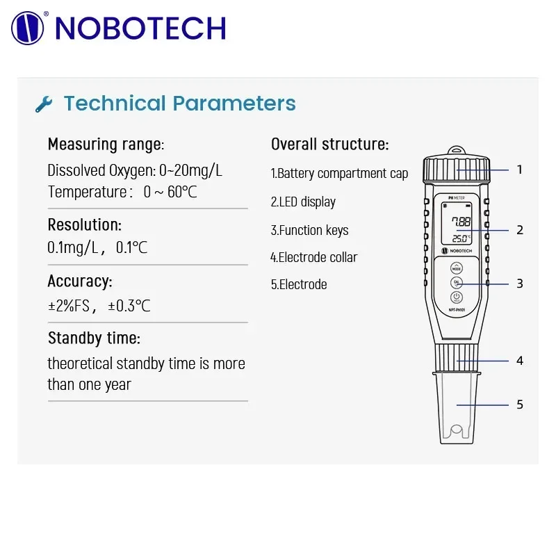 NUOVO misuratore disciolto intelligente portatile NOBOTECH per tester disciolto tascabile per acquacoltura e laboratorio