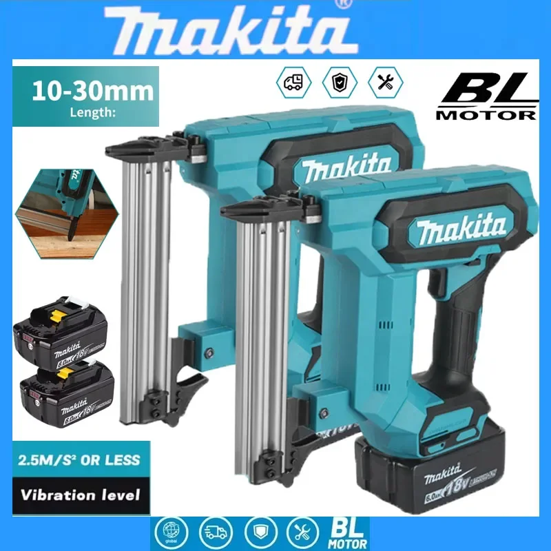 

Аккумуляторный гвоздезабиватель Makita (18В, 6.0Ач) на 100 гвоздей, идеально подходит для укладки напольных покрытий, полок и деревянных проектов своими руками