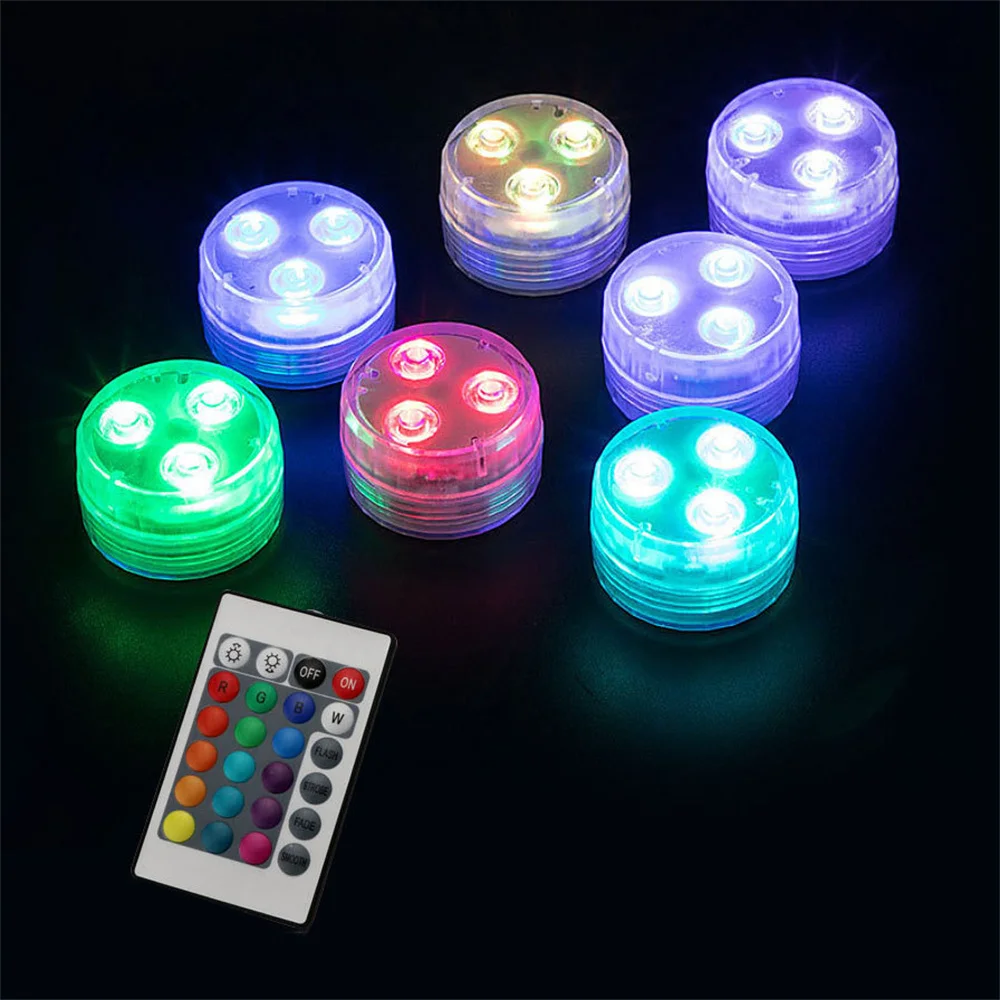 10/12 pcs RGB Color IP68 Waterproof Mini Led Tea Light Underwater Lamp Holiday Decoration &24 Key Remote for Party,New Year