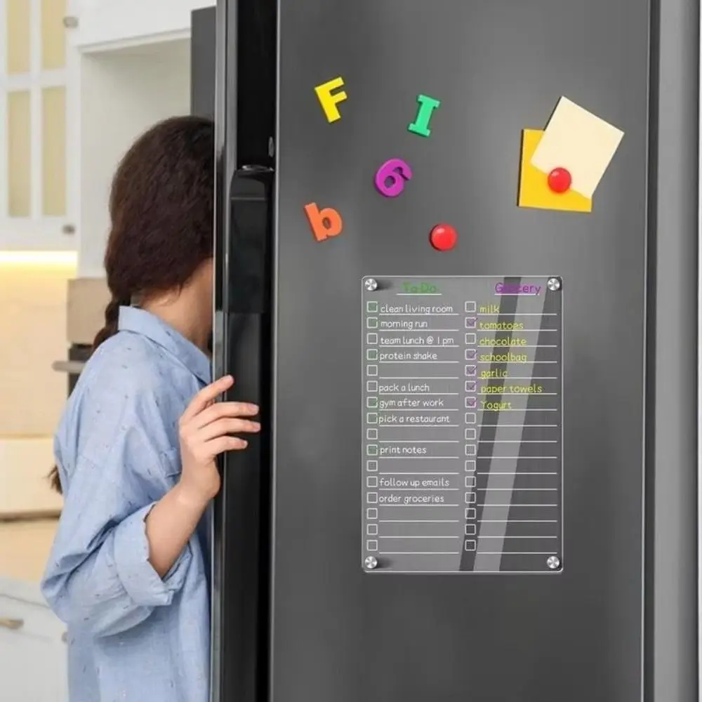 Reusable Fridge Weekly Calendar Transparent Multifunctional Erasable Memo Board Removable with 3/8