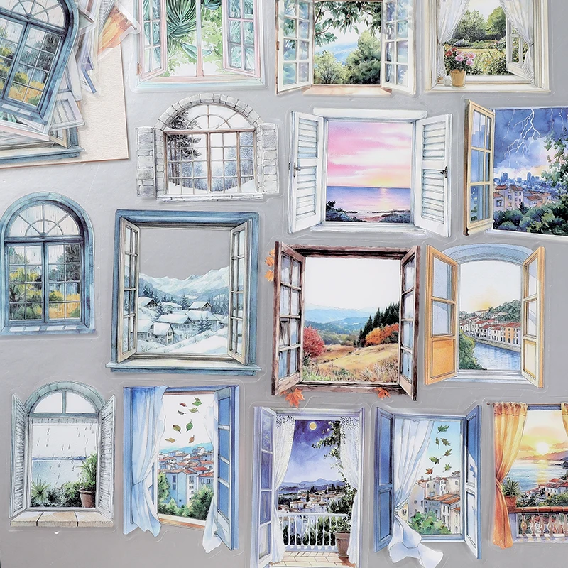 Vintage Watercolor Landscape Stickers Window Scenery Seaside Beach Ocean Decor Sheets For Junk Journal Scrapbooking DIY Collage