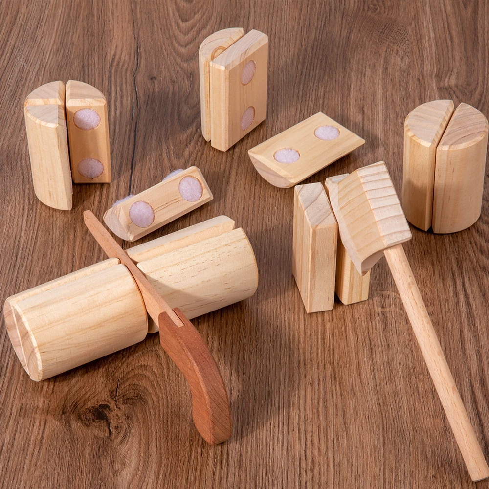 Wooden Chopping Blocks Toy Set Axe and saw chop through blocks Kids play happy little carpenters