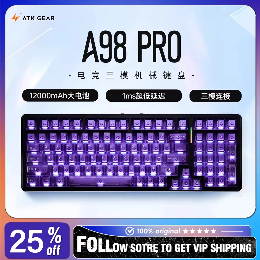 

ATK A98 Pro Wireless Bluetooth Mechanical Keyboard Three-mode Ultra Low Latency FPS Customized RGB Hot-swapping Gaming Keyboard