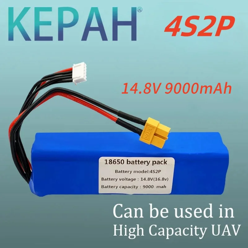 14.8V Li-ion Battery 4S2P 9000mAh High Capacity UAV Rechargeable lpega for Various RC Airplane Drone QuadrotorXH2.54-5P XT60