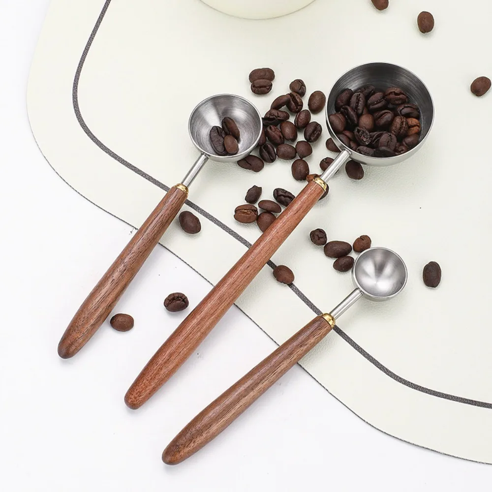 Durable Coffee Measuring Spoon 304 Stainless Steel Miscellaneous Grain Spoon Walnut Wood Handle Ice Cream Scoop Baking Utensils