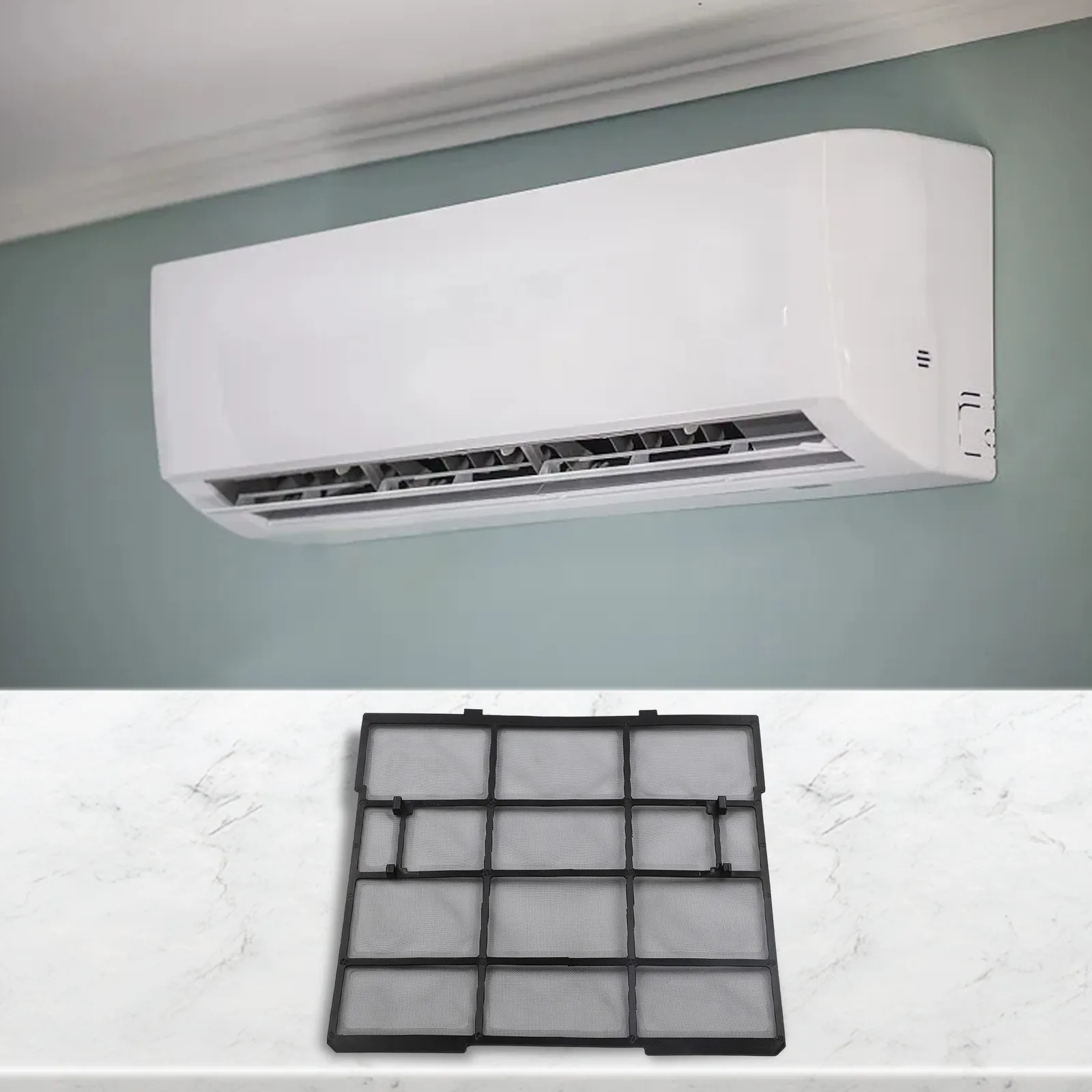 Air conditioner filter accessory for indoor unit with hanging dust screen to block dust and enhance air conditioner longevity