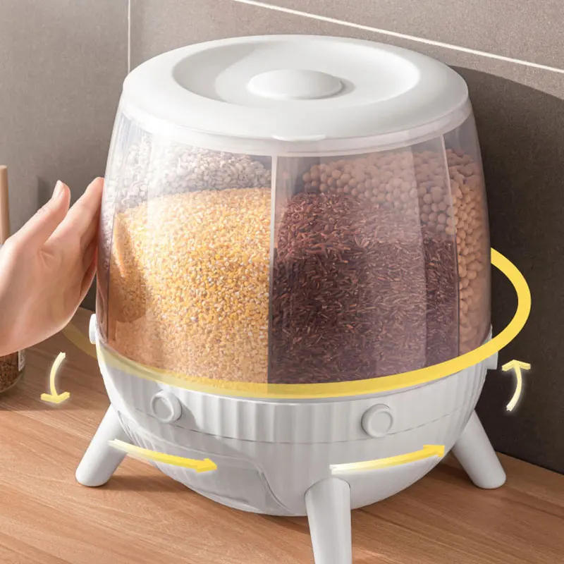 

Rice Bucket Storage Container Boxes Rotating Grain Tank Insect-proof Sealed Push for Home Kitchen Tools Gadgets Accessories